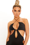 Black Cut Out Tie Detail Bodycon Midi Dress