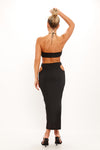 Black Cut Out Tie Detail Bodycon Midi Dress