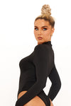 Black High Neck Zip Detail Long Sleeve Bodysuit