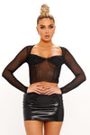 Black Mesh Lace Bustier Long Sleeve Crop Top