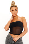 Black Mesh Insert Detail Bandeau Crop Top
