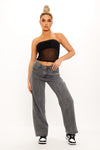 Black Mesh Insert Detail Bandeau Crop Top