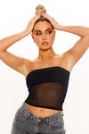 Black Mesh Insert Detail Bandeau Crop Top