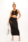 Black Cut Out Ladder Detail Crop Top & Midi Skirt Co-Ord