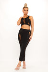 Black Cut Out Ladder Detail Crop Top & Midi Skirt Co-Ord