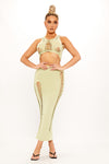 Green Cut Out Ladder Detail Crop Top & Midi Skirt Co-Ord