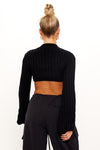 Black Cable Knit High Neck Cropped Jumper