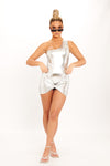 Silver Metallic One Shoulder Bodysuit & Knot Mini Skirt Co-Ord