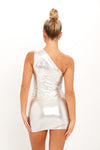 Silver Metallic One Shoulder Bodysuit & Knot Mini Skirt Co-Ord