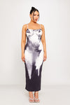 Black Body Heat Print Strappy Bodycon Maxi Dress