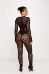 Black Lace Cut Out Detail Long Sleeve Jumpsuit