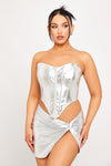 Silver Metallic Boned Bustier Corset Crop Top