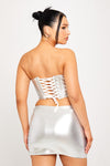 Silver Metallic Boned Bustier Corset Crop Top
