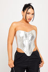 Silver Metallic Boned Bustier Corset Crop Top