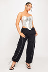 Silver Metallic Boned Bustier Corset Crop Top
