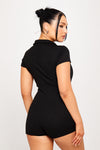 Black Ribbed Button Detail Collared Playsuit