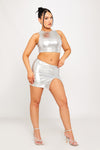 Silver Metallic Crop Top & Split Detail Mini Skirt Co-Ord