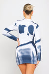 Blue & White Body Art Print High Neck Mini Dress