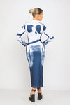 Blue & White Body Art Print High Neck Midi Dress