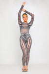 Zebra Print Sheer Mesh Long Sleeve Top & Leggings Co-Ord