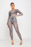 Zebra Print Sheer Mesh Long Sleeve Top & Leggings Co-Ord