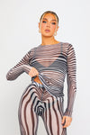 Zebra Print Sheer Mesh Long Sleeve Top & Leggings Co-Ord