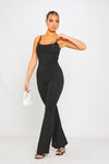 Black Strappy Sleeveless Flared Leg Jumpsuit