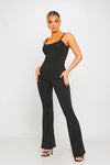 Black Strappy Sleeveless Flared Leg Jumpsuit