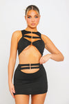 Black Cut Out Buckle Detail Crop Top & Mini Skirt Co-Ord