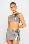 Silver Metallic Sleeveless Crop Top & Mini Skirt Co-Ord