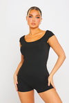 Black Scoop Neck Backless Cap Sleeve Playsuit