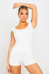 White Scoop Neck Backless Cap Sleeve Playsuit