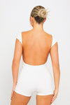 White Scoop Neck Backless Cap Sleeve Playsuit