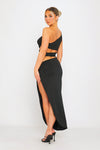 Black One Shoulder Cut Out Buckle Detail Maxi Dress