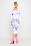 White Body Art Print Backless Long Sleeve Midi Dress