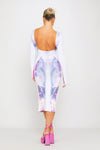 White Body Art Print Backless Long Sleeve Midi Dress