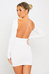 White Backless Long Sleeve Bodycon Mini Dress