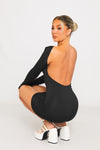 Black Backless Long Sleeve Bodycon Mini Dress