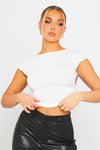 White Open Back Seamless Cap Sleeve Crop Top