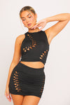 Black Cut Out Braid Detail Crop Top & Mini Skirt Co-Ord