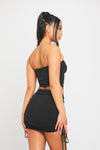 Black Ribbed Ruched Crop Top & Drawstring Mini Skirt Co-Ord