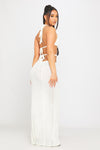 Cream Crochet Knit Halterneck Cut Out Backless Maxi Dress