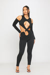 Black Cut Out Twist Front Long Sleeve Jumpsuit