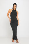 Black Halter Backless Strap Detail Bodycon Maxi Dress