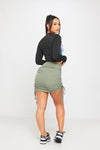 Khaki Ruched Side Drawstring Cargo Shell Mini Skirt