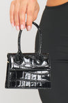 Black Faux Croc Leather Top Handle Mini Bag