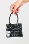 Black Faux Croc Leather Top Handle Mini Bag