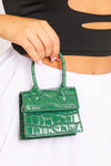 Green Faux Croc Leather Top Handle Mini Bag