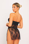 Black Mesh Lace Side Split Detail Bandeau Mini Dress