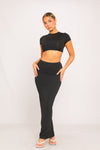 Black Seamless Short Sleeve Crop Top & Maxi Skirt Co-Ord